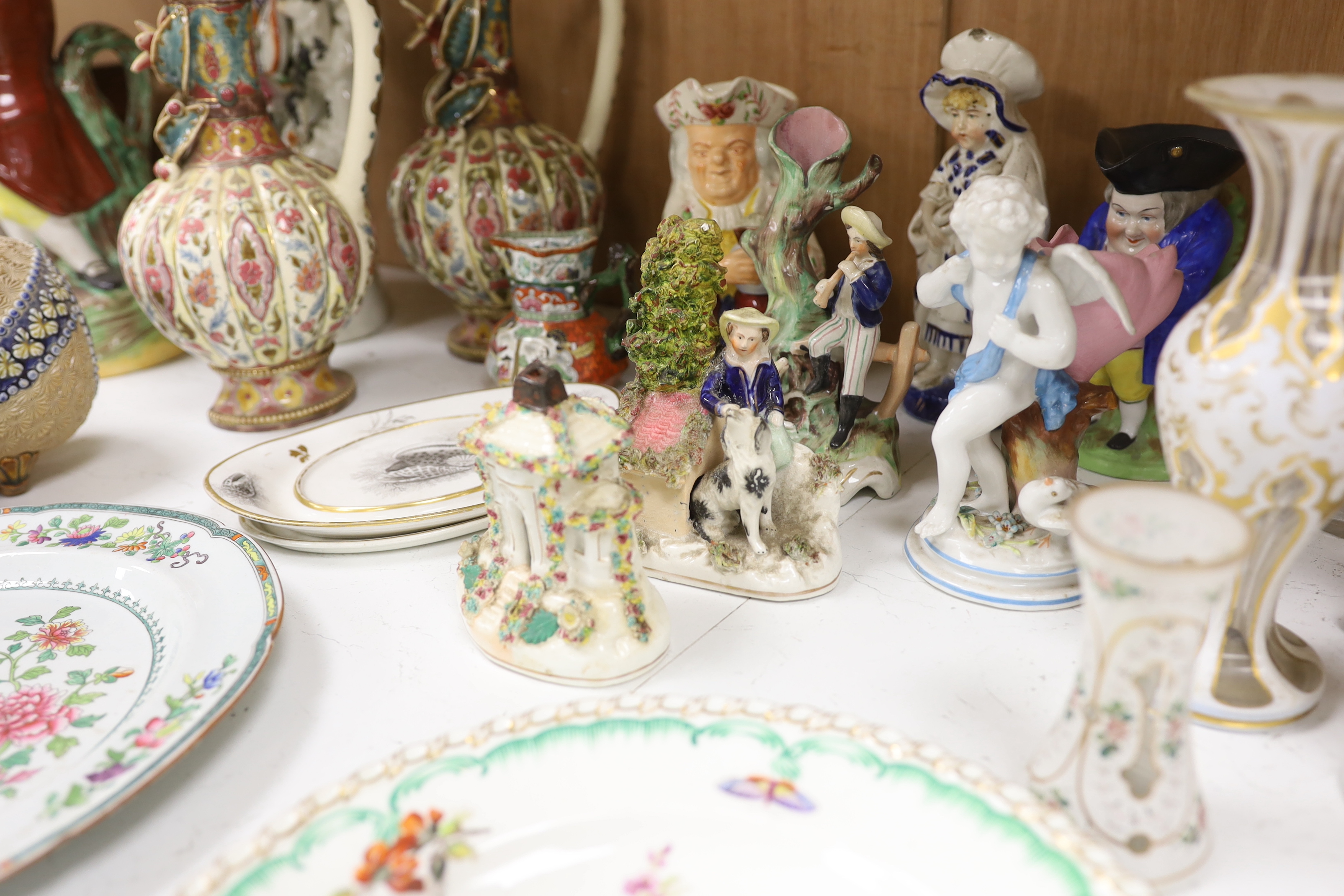 A quantity of mixed ceramics and glass to include Staffordshire, Zsolnay, Spode etc. Condition - poor
